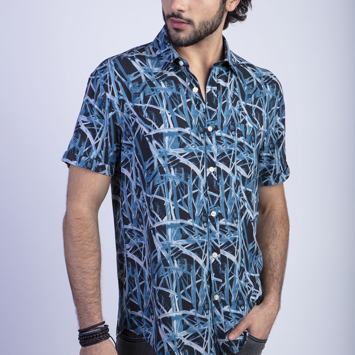 FEROUCH - Camisa Estampada Bamboo Fj Azul Ferouch