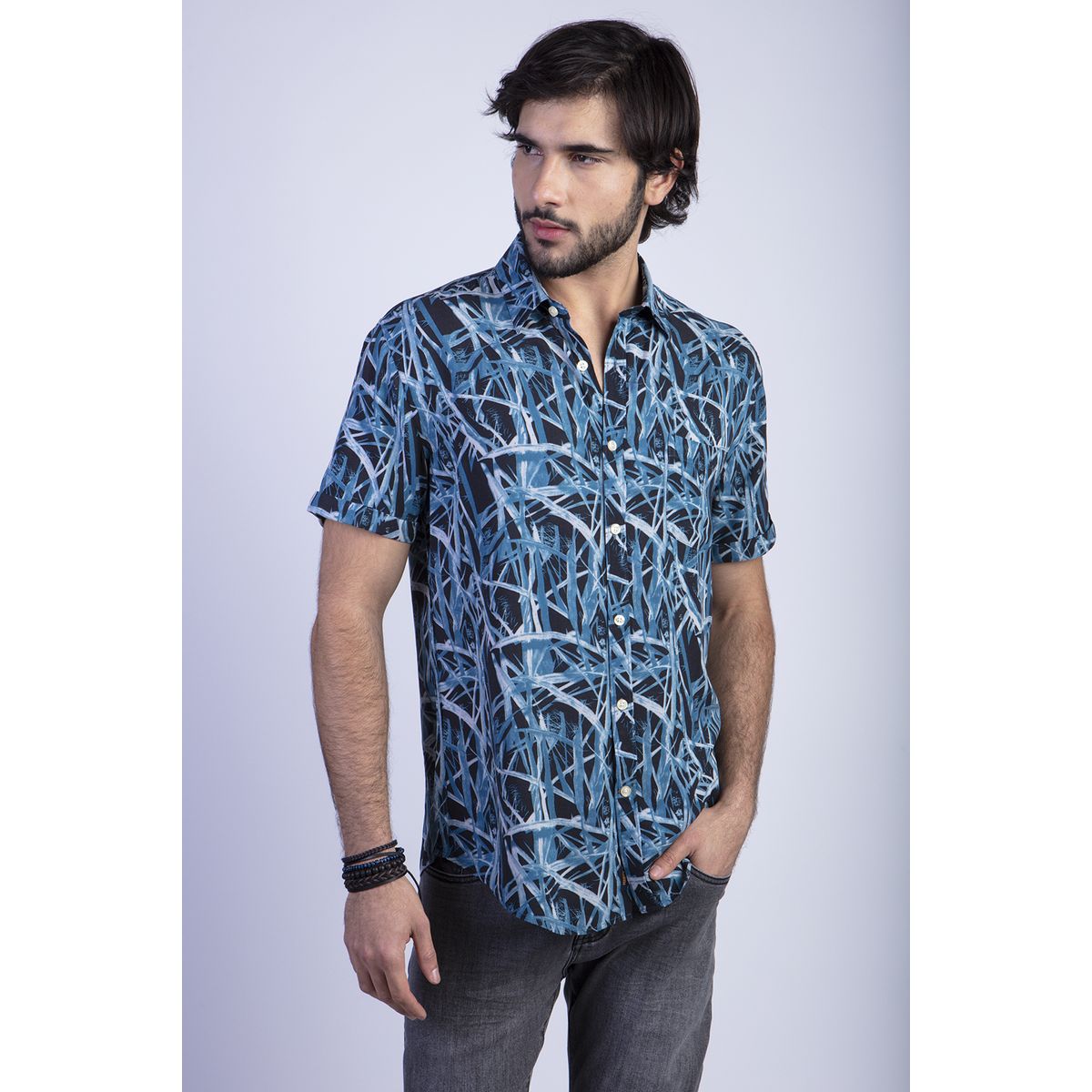 FEROUCH - Camisa Estampada Bamboo Fj Azul Ferouch