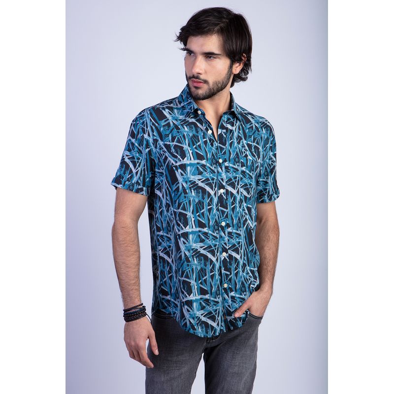 FEROUCH - Camisa Estampada Bamboo Fj Azul Ferouch