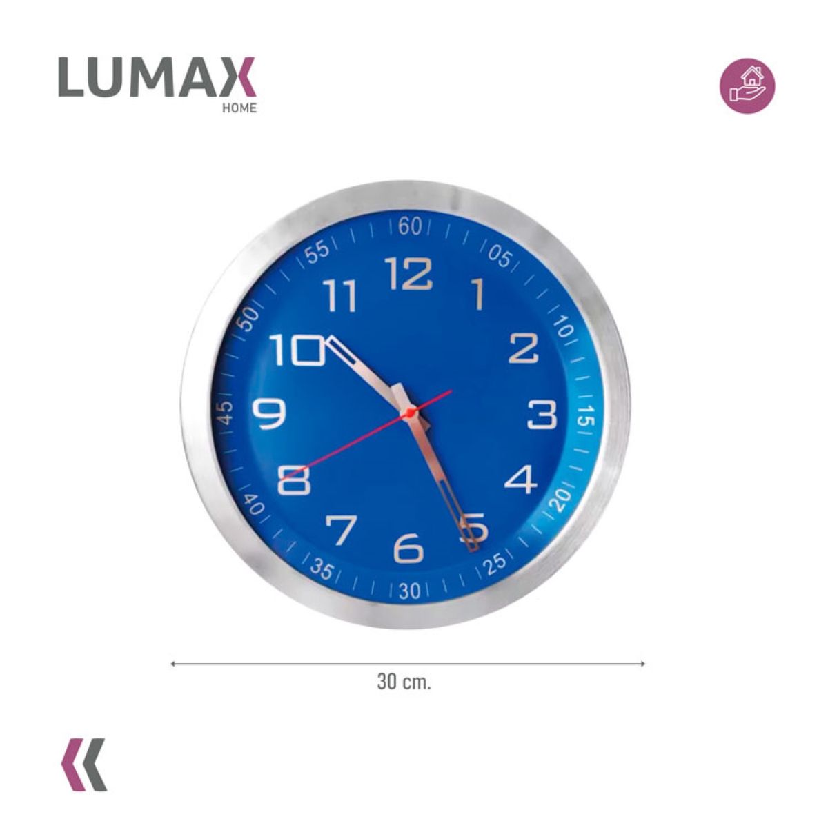 LUMAX - Reloj Analogico de Pared con Borde Cromado 30 cm