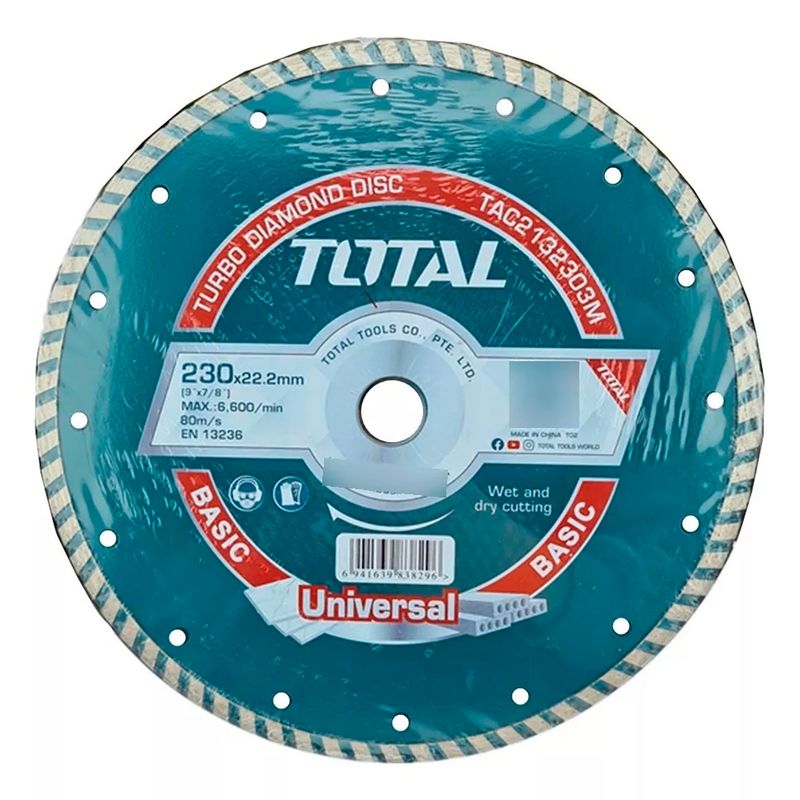 TOTAL TOOLS - 5x Disco Corte Diamantado Turbo 9 230mm Total Tac2132303m