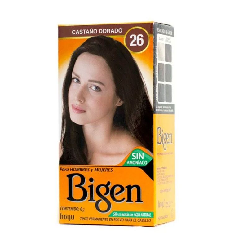 BIGEN - Tinte Permanente en Polvo Sin Amoníaco Castaño Dorado 26 Bigen 6gr.