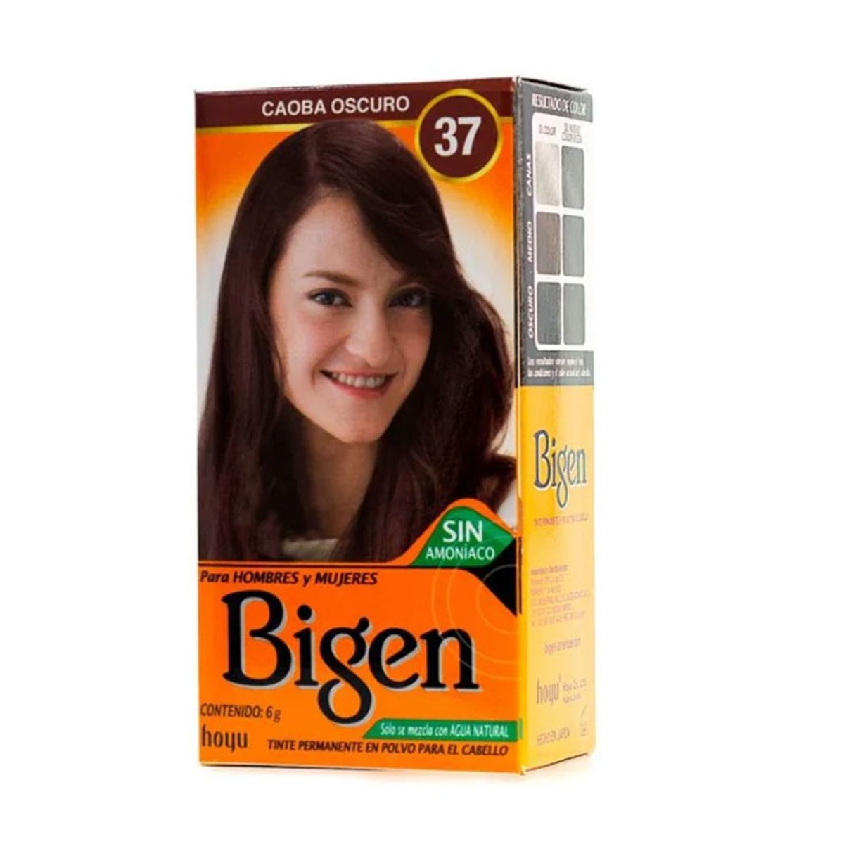 BIGEN - Tinte Permanente en Polvo Sin Amoníaco Caoba Oscuro 37 Bigen 6gr.