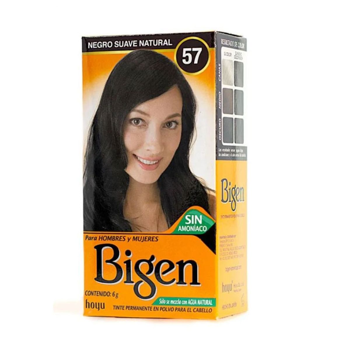 BIGEN - Tinte Permanente en Polvo Sin Amoníaco Negro Suave Natural 57 Bigen 6gr.