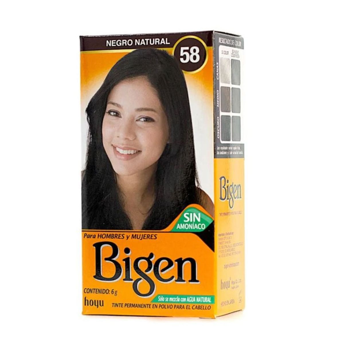 BIGEN - Tinte Permanente en Polvo Sin Amoníaco Negro Natural 58 Bigen 6gr.
