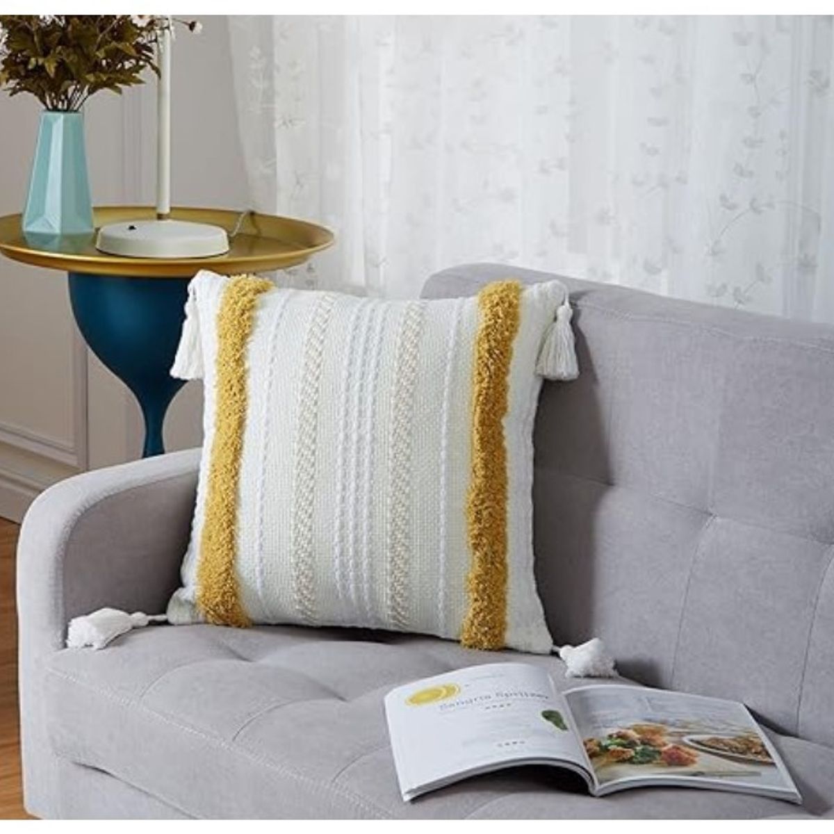 COMPRAPO - Set X 2 Fundas para Cojín Boho Macramé Crudo y Mostaza 45x45 cm