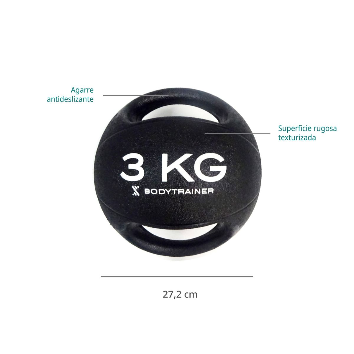 BODYTRAINER - Balón Medicinal 3 Kg Bodytrainer Slam Ball Caucho Con Agarre