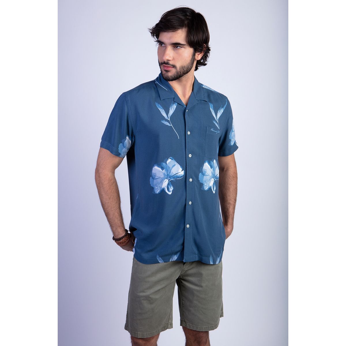 FEROUCH - Camisa Estampada Flores Fj Azul Ferouch