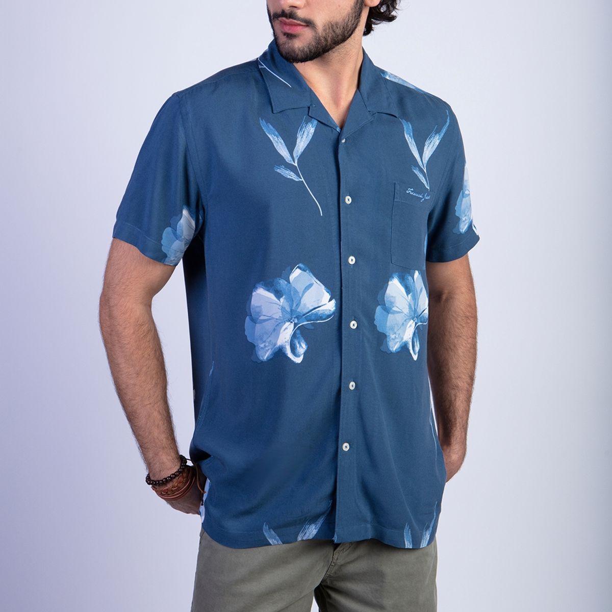 FEROUCH - Camisa Estampada Flores Fj Azul Ferouch