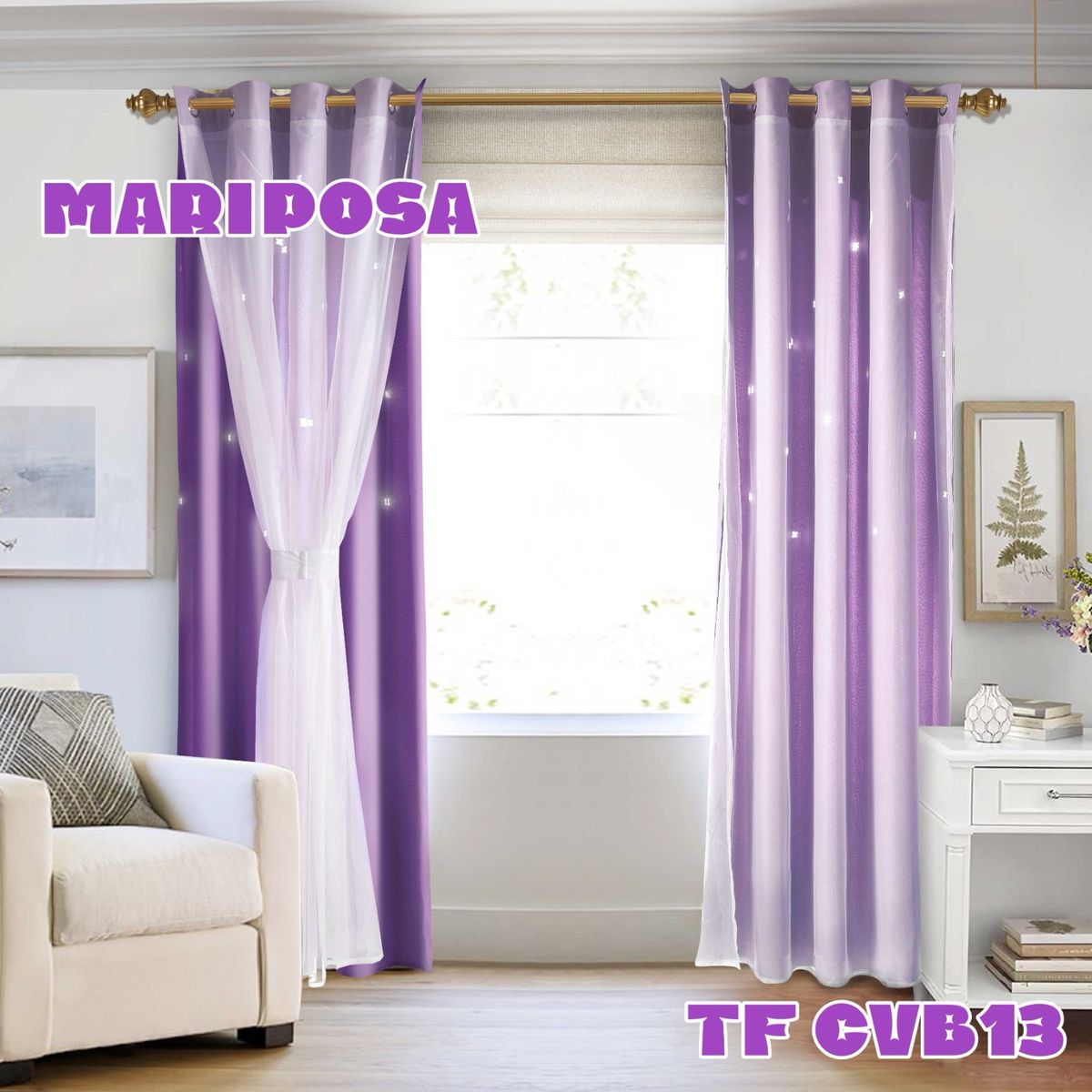 GENERICO - Set cortinas  + Visillos 140×230 Cm mariposa 4 PZAS