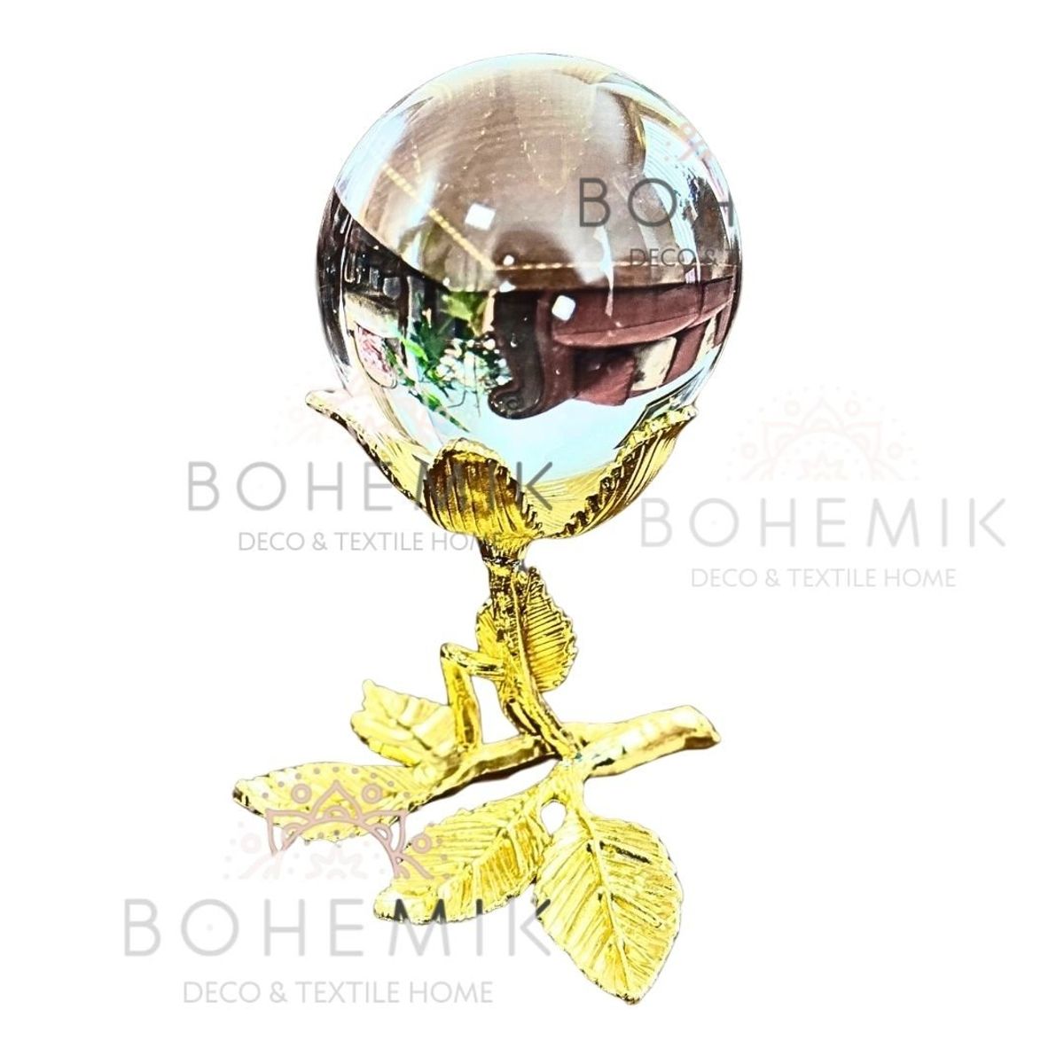 BOHEMIK - Bola de vidrio en base de tallo de rosas estilo nórdico