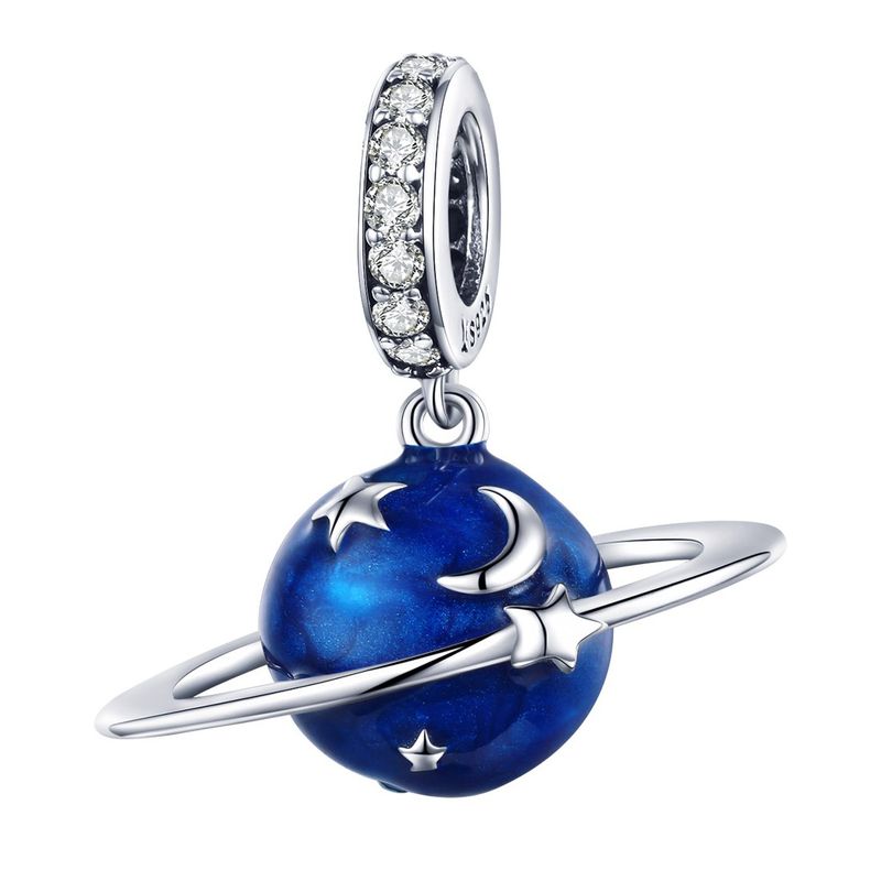 TODOJOYAS - Charm Dije Plata 925 Planeta Azul y Estrellas