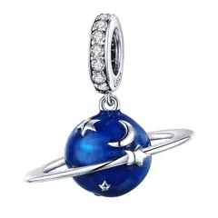 TODOJOYAS - Charm Dije Plata 925 Planeta Azul y Estrellas
