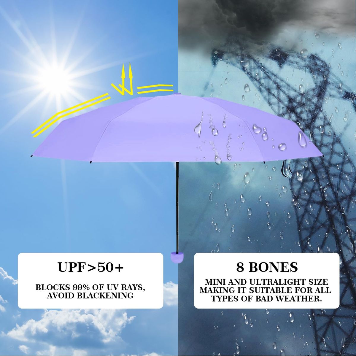 AIZO - Violeta 8 Huesos Paraguas Mini Sombrilla De Bolsillo