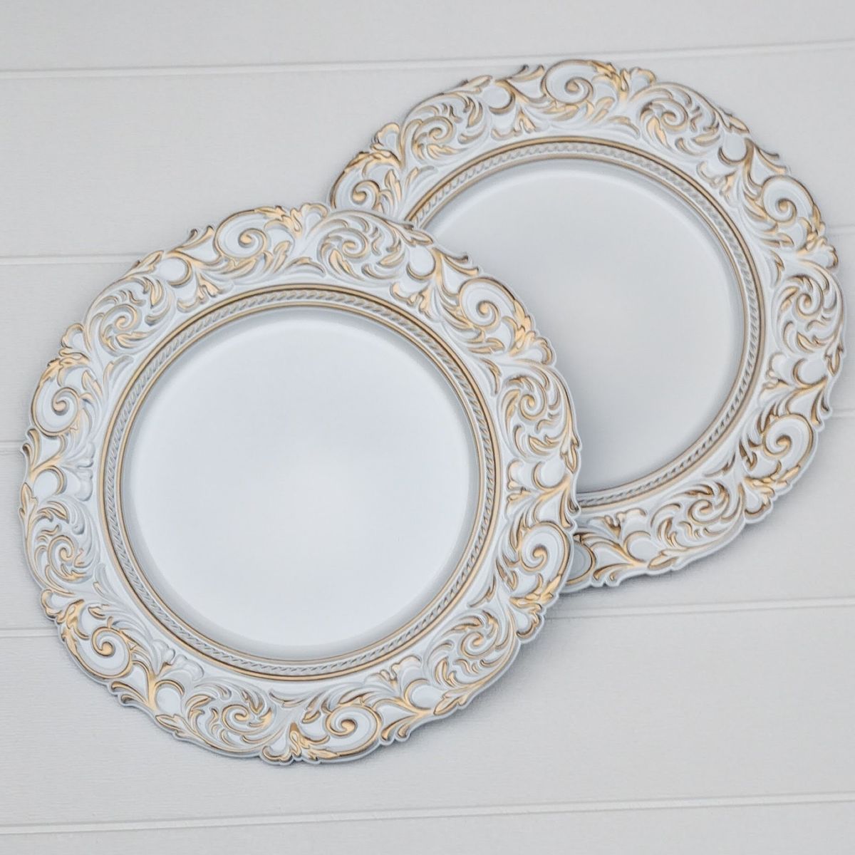 GENERICO - Pack 2 Bandejas & Plato Base Redondo - Blanco Envejecido