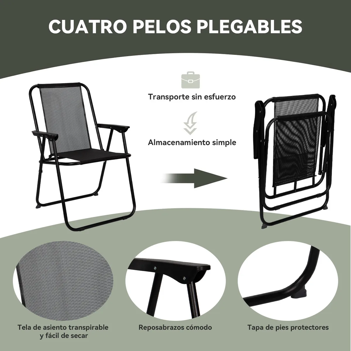 ELEMENT DESIGN - Juego de Comedor Terraza de 4 Personas Negro