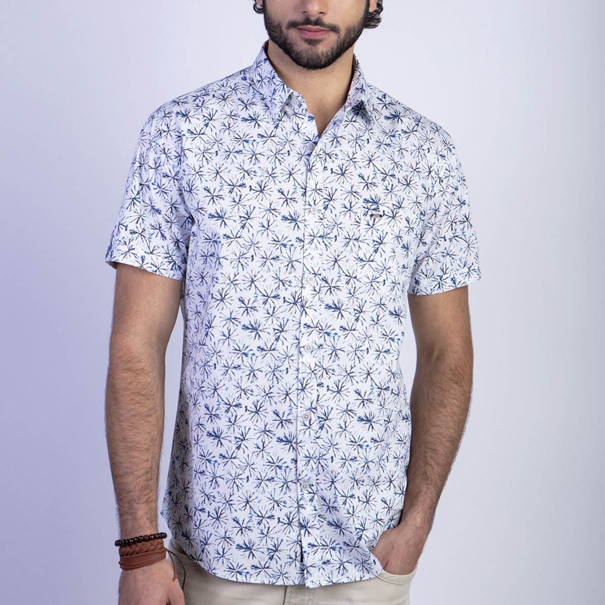 FEROUCH - Camisa Estampada Cambridge Fj Azul Ferouch