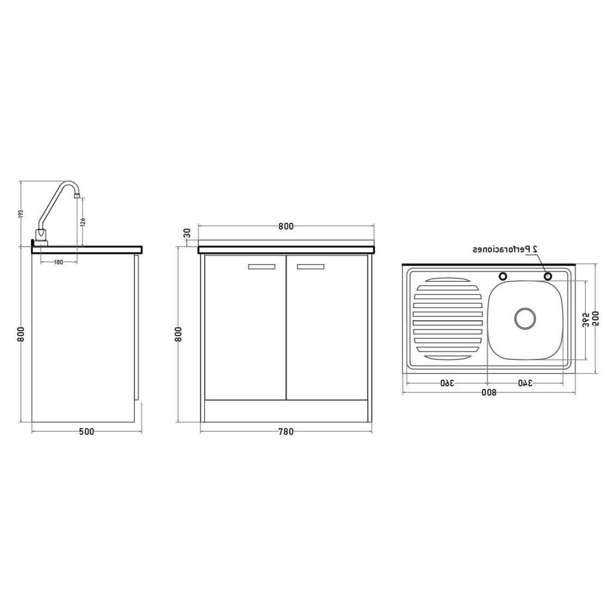 TEBISA - Kit mueble blanco + lavaplatos 80 izquierdo + griferia