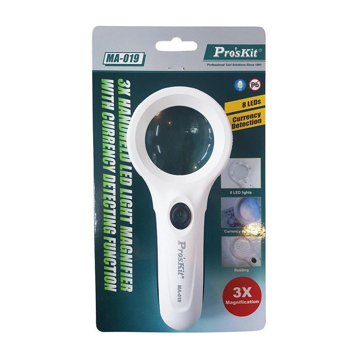 PROSKIT - LUPA DE MANO LED UV 3X 56MM PROSKIT