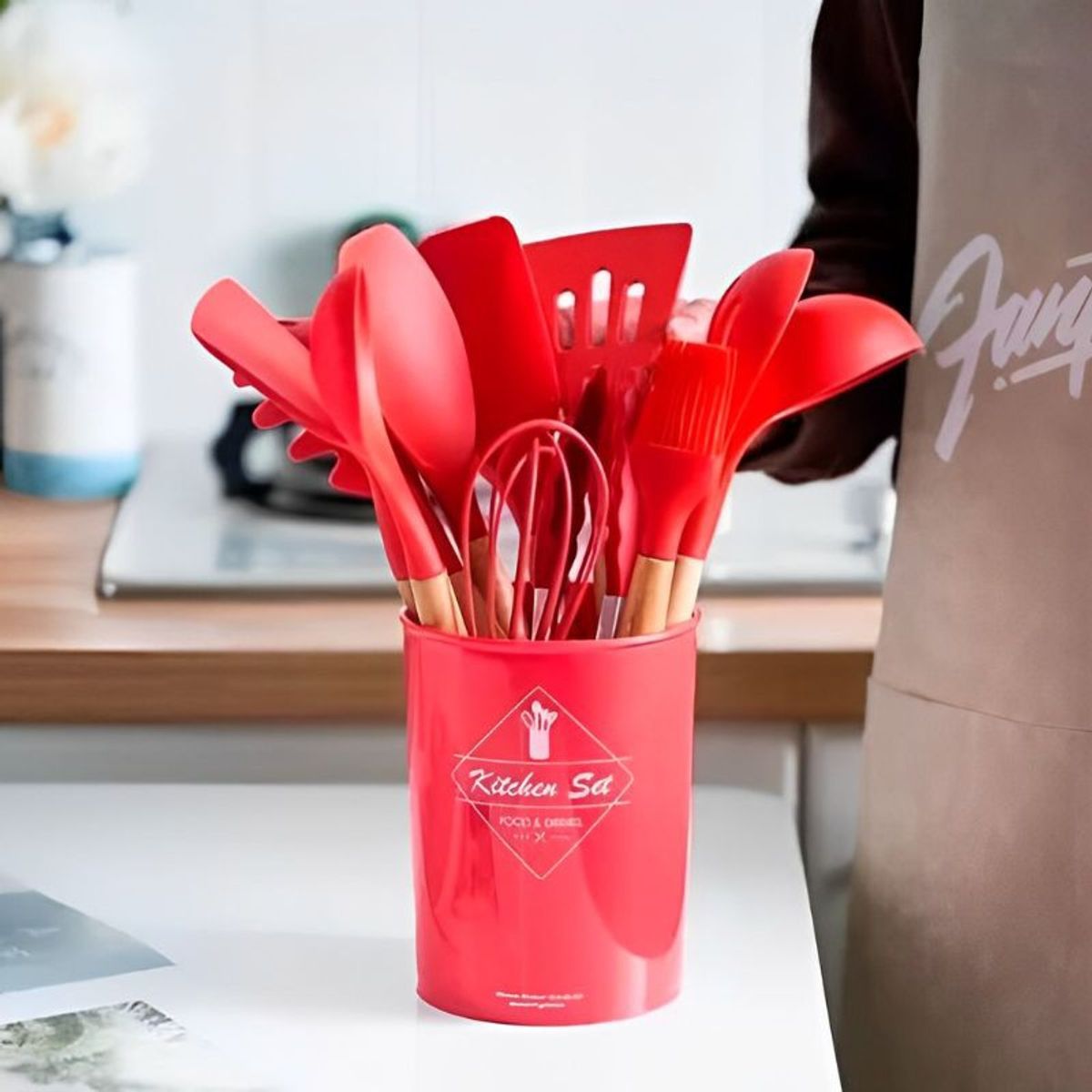 GENERICO - Set Utensilios De Cocina Antiadherentes De Silicona Color Rojo