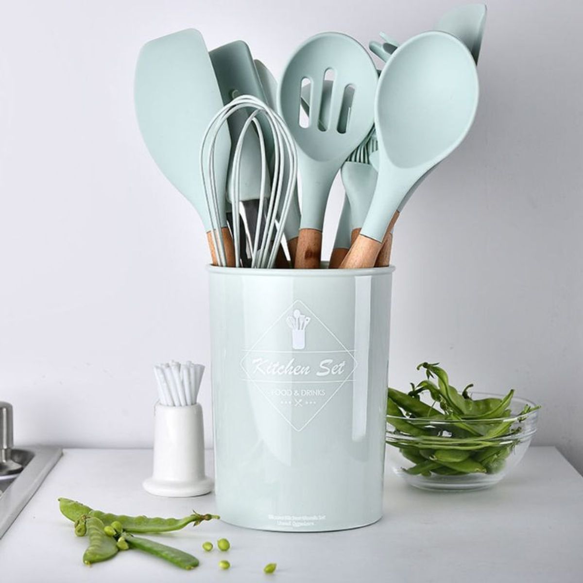 GENERICO - Set Utensilios De Cocina Antiadherentes De Silicona Color Turquesa