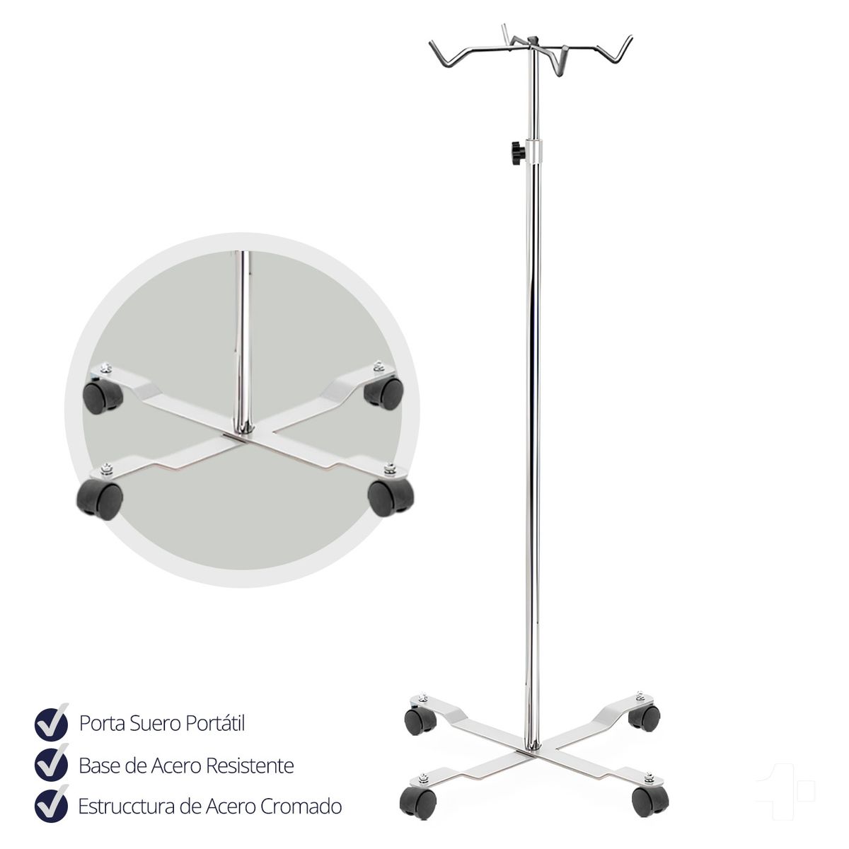 TOPMEDIC - Porta Suero Pedestal 4 Ganchos 4 Ruedas