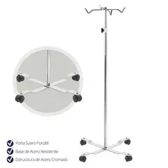 TOPMEDIC - Porta Suero Pedestal 4 Ganchos 4 Ruedas