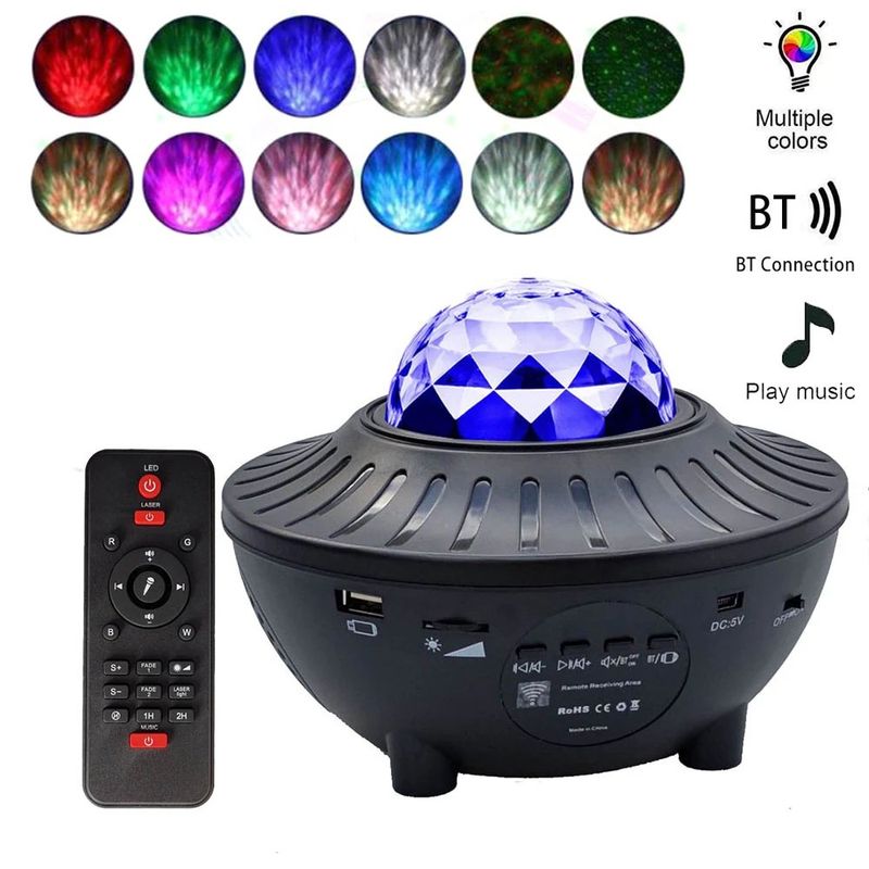 CRUSEC - Proyector Led Luces y Estrellas 360º Con Bluetooth y Musica