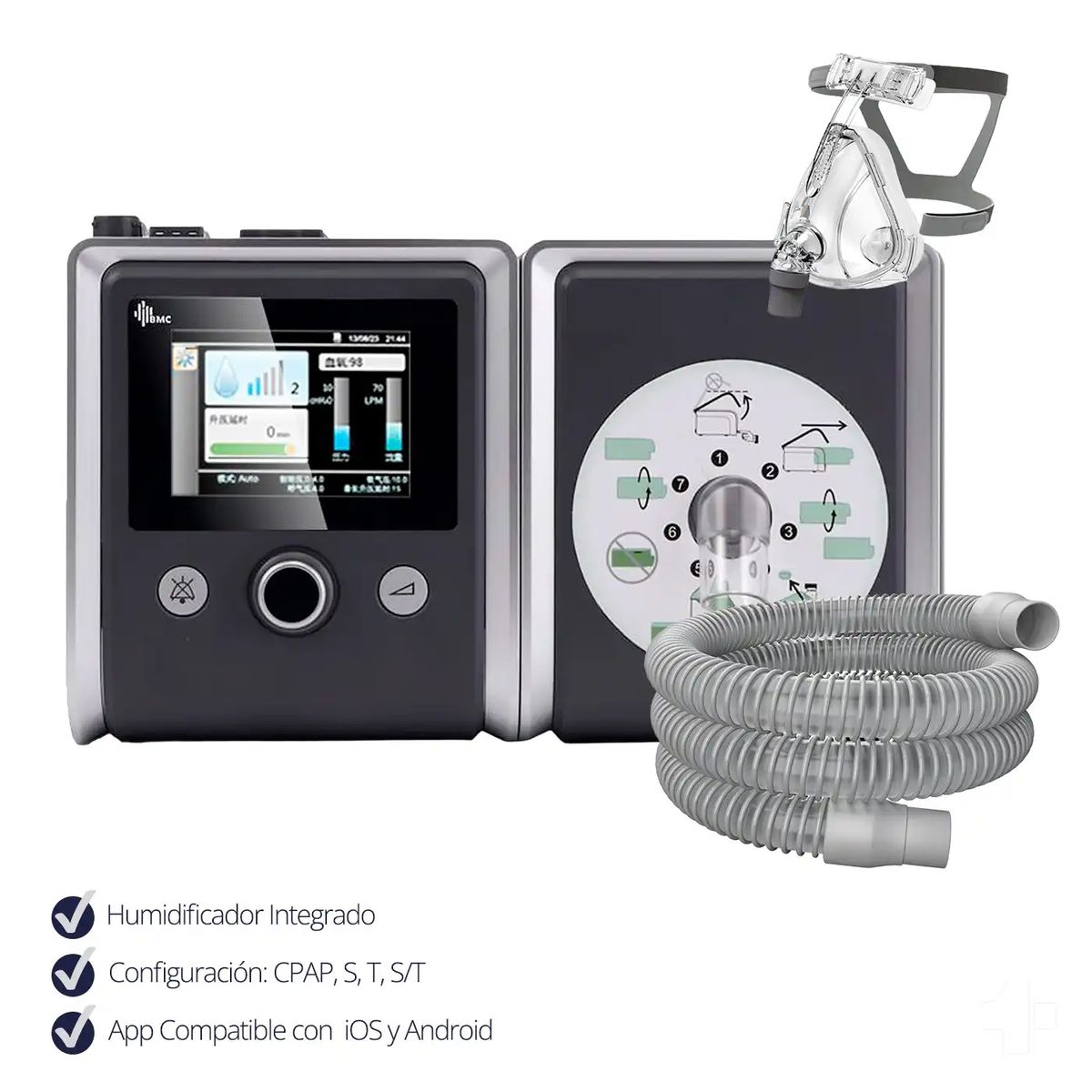 TOPMEDIC - BMC - BiPAP Ventilador No Invasivo RESmart G2 Serie Y-30T Humificador  Incluye Mascara