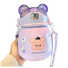 GENERICO - Termo Con Bombilla 300ml Morado Osito 3D
