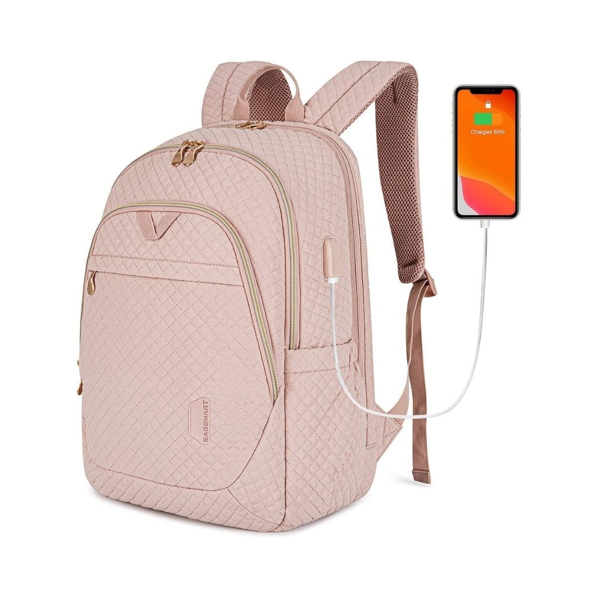 BAGSMART - Bagsmart Mochila Bonchemin para Notebook 156″ Acolchada USB Rosado