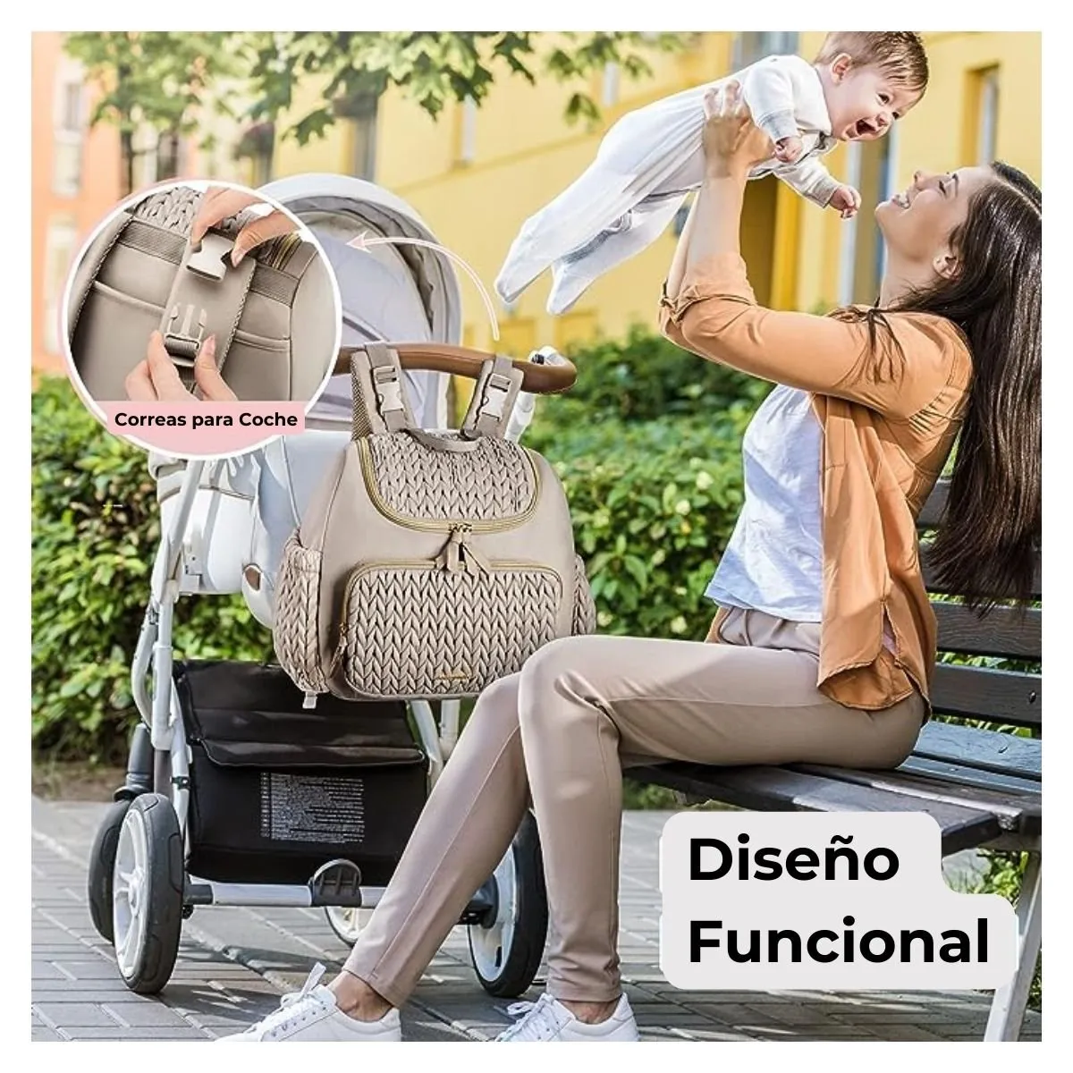 MOMMORE - Mommore Mochila Pañalera con bolsillos aislados y cambiador- Marrón