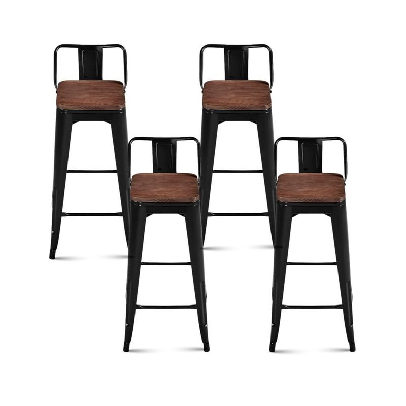 KLIK - Pack de 4 Taburetes Tolix Con Asiento De Madera Oscura Walnut - Negros