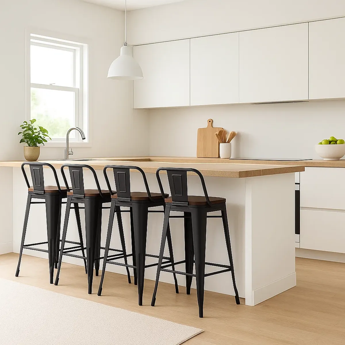 KLIK - Pack de 4 Taburetes Tolix Con Asiento De Madera Oscura Walnut - Negros