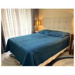 DIANA - CUBRECAMA QUILT DE VERANO 2 PLAZA AZUL UNICOLOR DELGADO