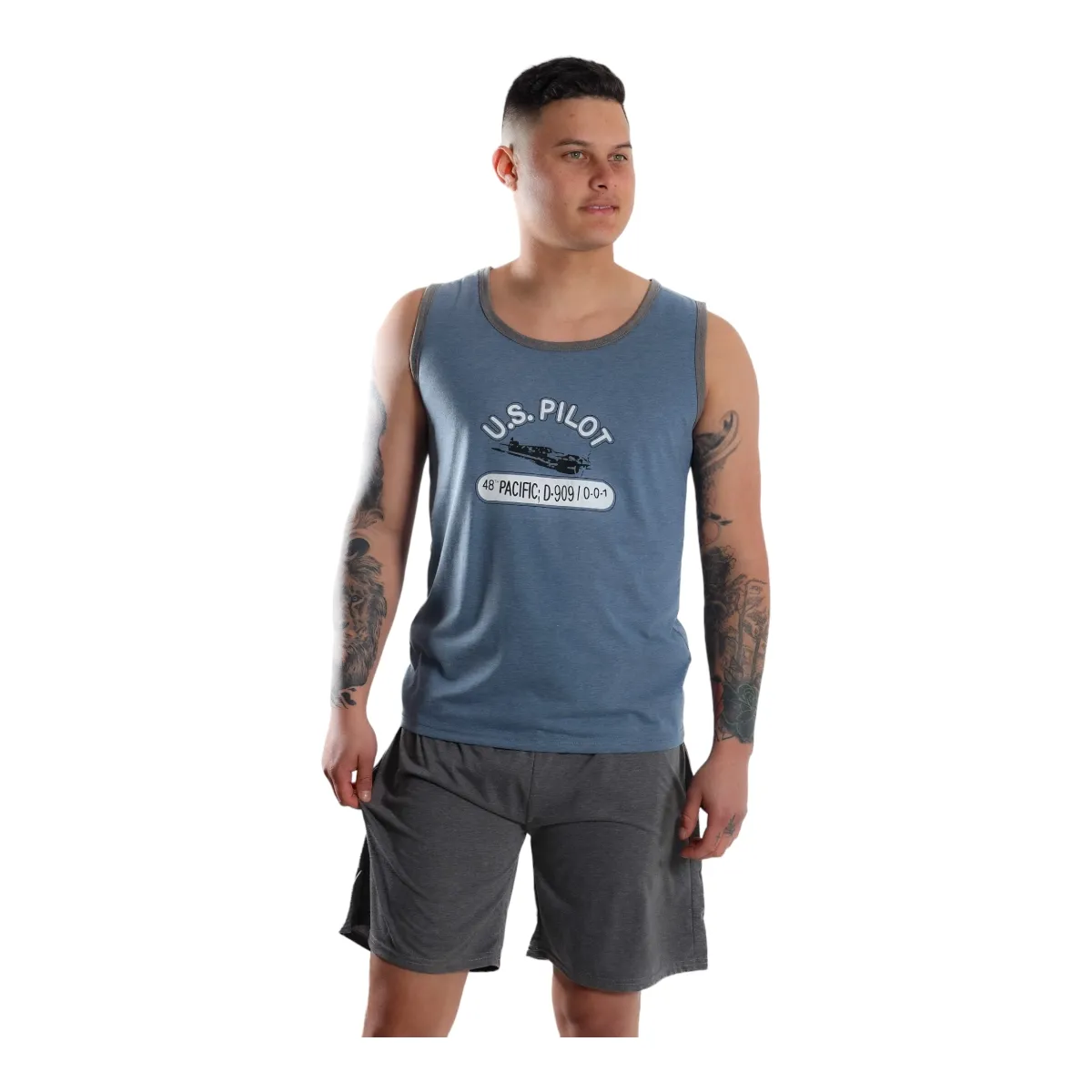 MEDIA LUNA - Pijama Hombre Polera Sin Mangas y Short Diseño US Pilot