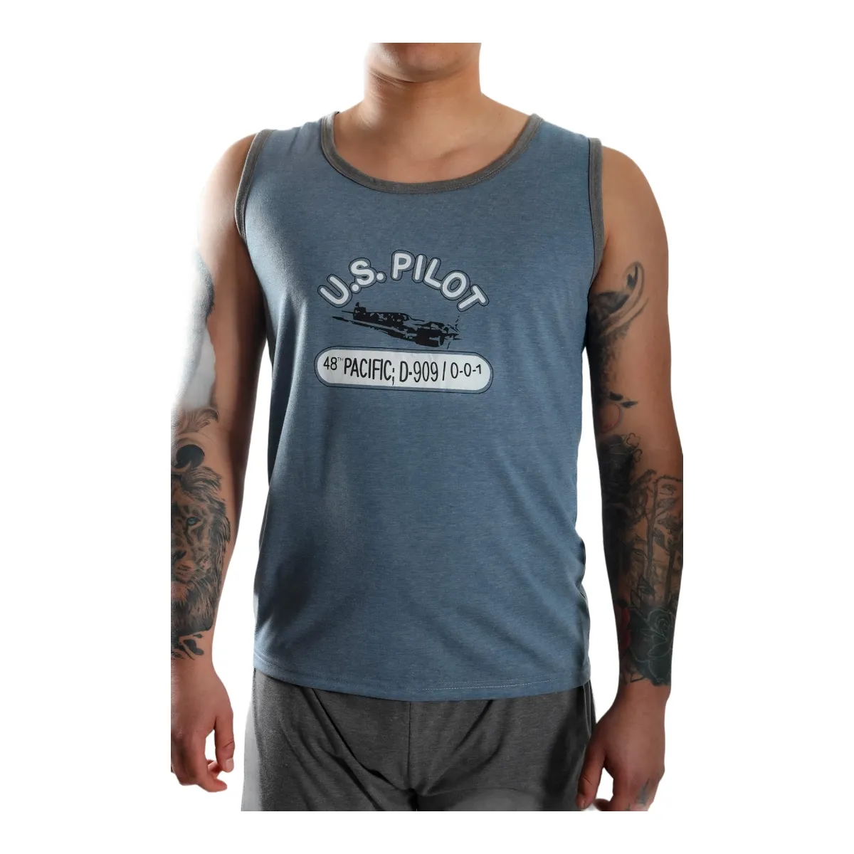 MEDIA LUNA - Pijama Hombre Polera Sin Mangas y Short Diseño US Pilot