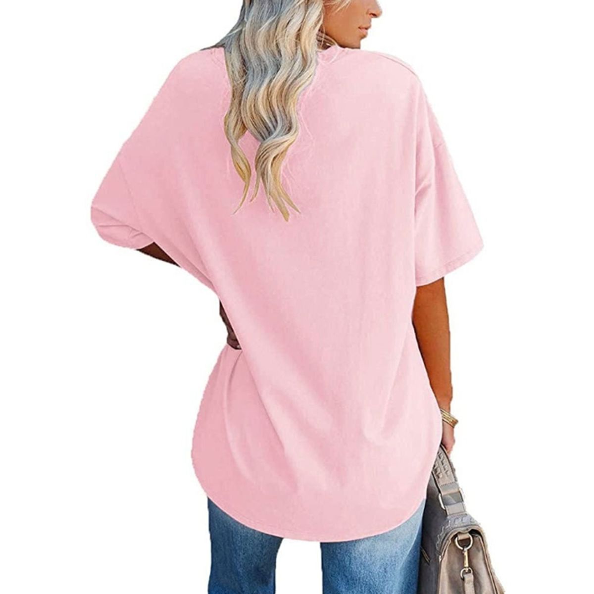 VENUS MIA - Polera manga corta de cuello V suelto en primavera y verano - Rosa