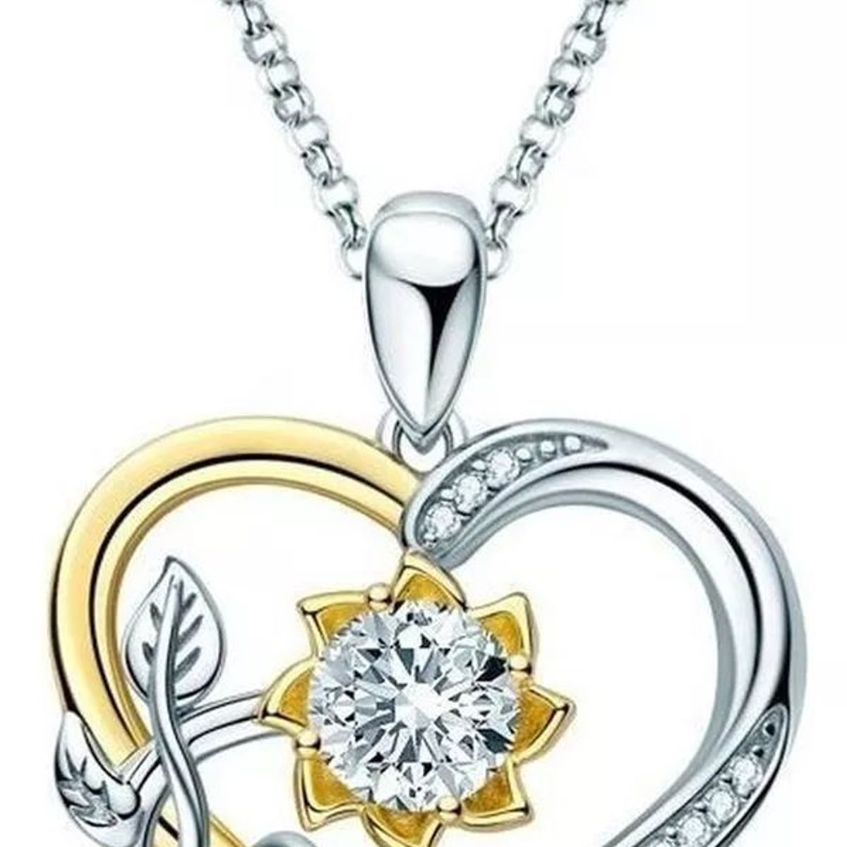 KUANGYE - Collar Bañado en plata Corazon Girasol Bañado en oro