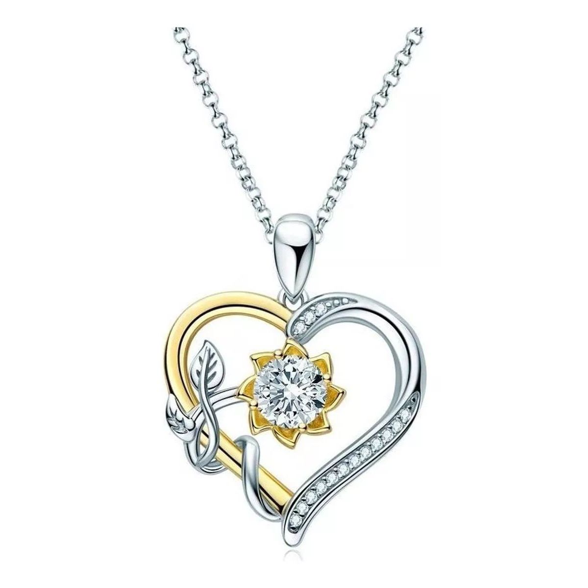 KUANGYE - Collar Bañado en plata Corazon Girasol Bañado en oro