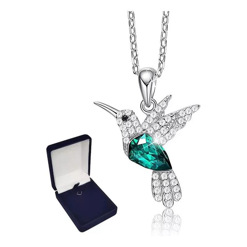 KUANGYE - Collar Bañado en plata Colibri Cristal Mujer Joyas Regalo