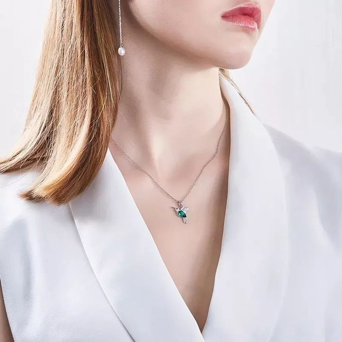 KUANGYE - Collar Bañado en plata Colibri Cristal Mujer Joyas Regalo