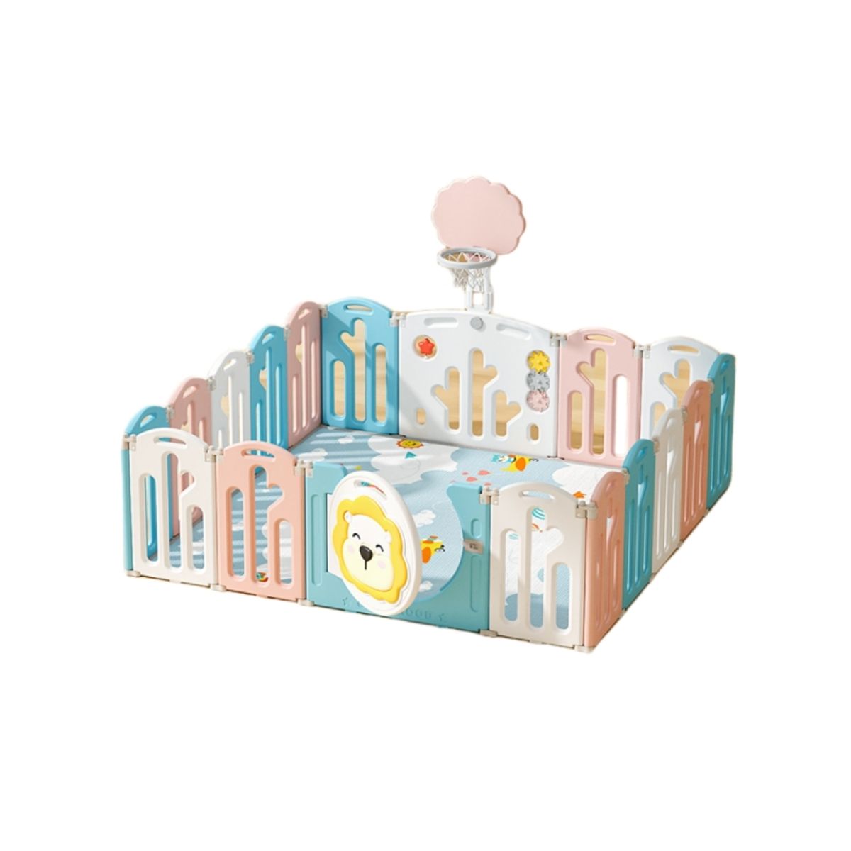 BABYLUNA - Corral de juego Colores.18 Piezas, Aro, Alfombra, 20 Pelotas