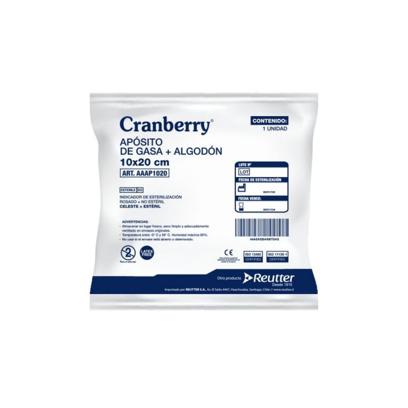 CRANBERRY - APÓSITO DE GASA + ALGODÓN 10 X 20 CMS