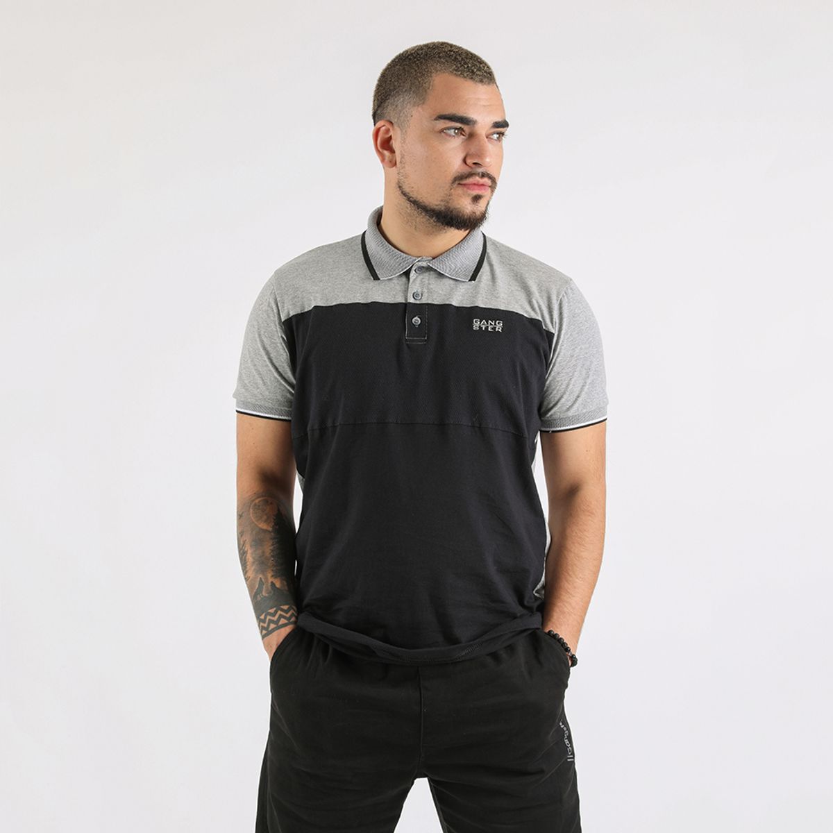 GANGSTER - Polera Cuello Academy Gris Gangster