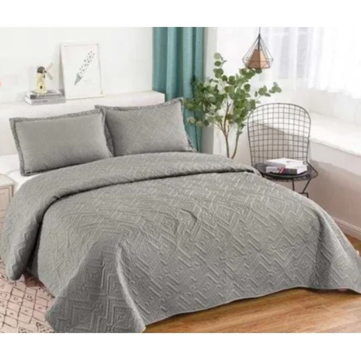 GENERICO - Cubrecama Quilt Verano King Gris