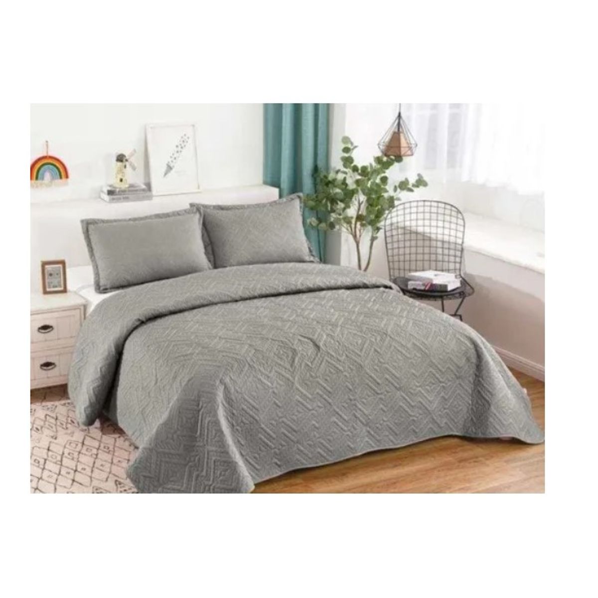 GENERICO - Cubrecama Quilt Verano King Gris