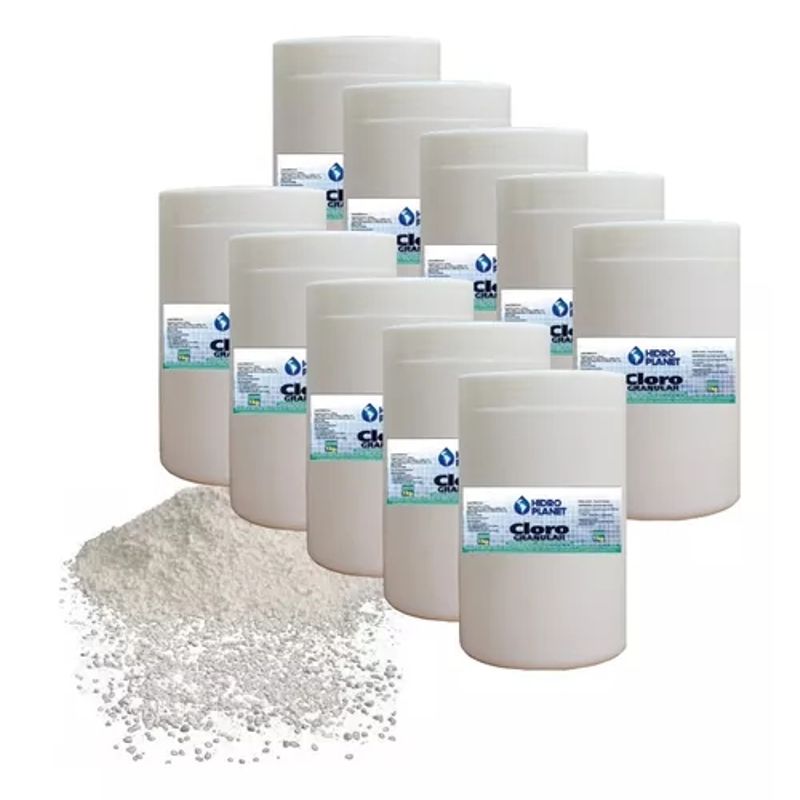 GENERICO - Pack 10 Unidades Cloro Granulado Para Piscina, Pote 1kg