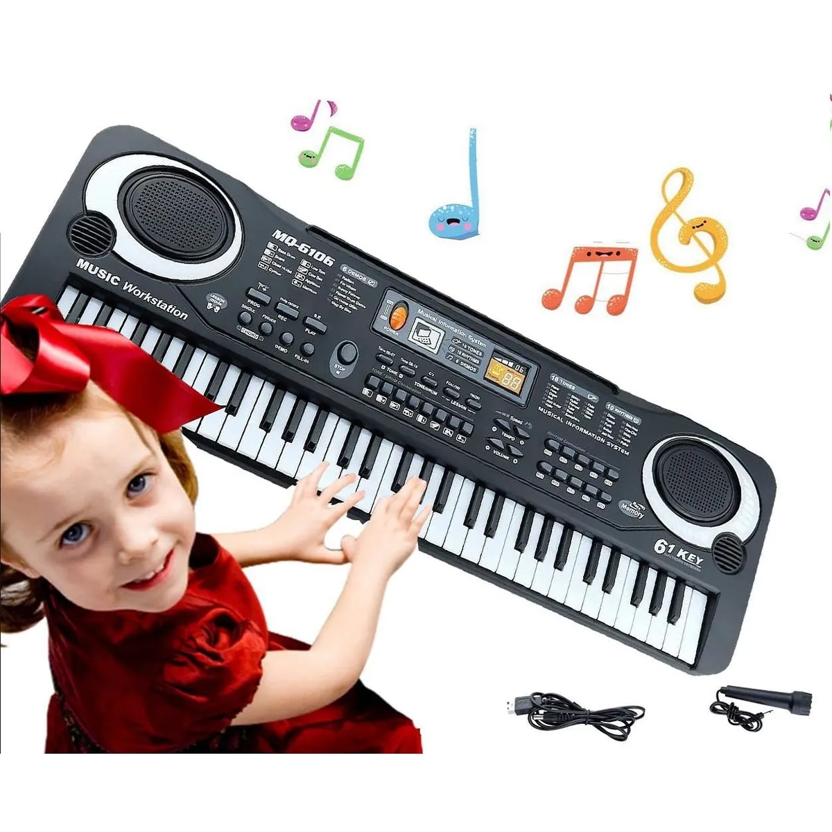 CRUSEC - Piano Teclado Electrónico Digital 61 Teclas con Micrófono.