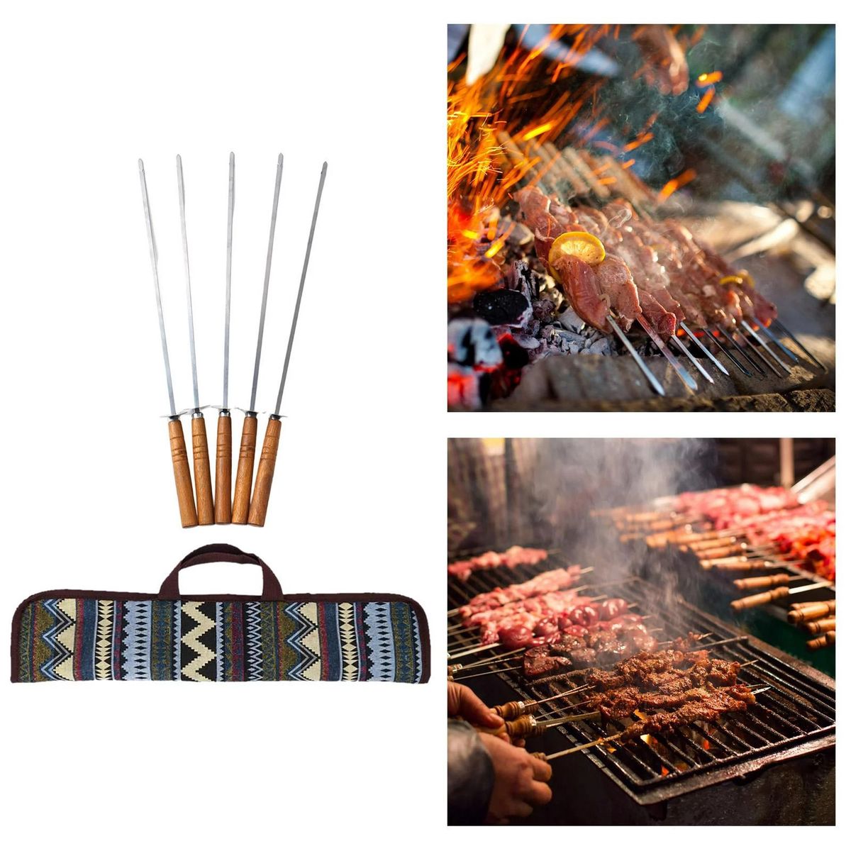 GENERICO - Set 5 Brochetas Para Asado Anticucho Pinchos Acero Inoxidable